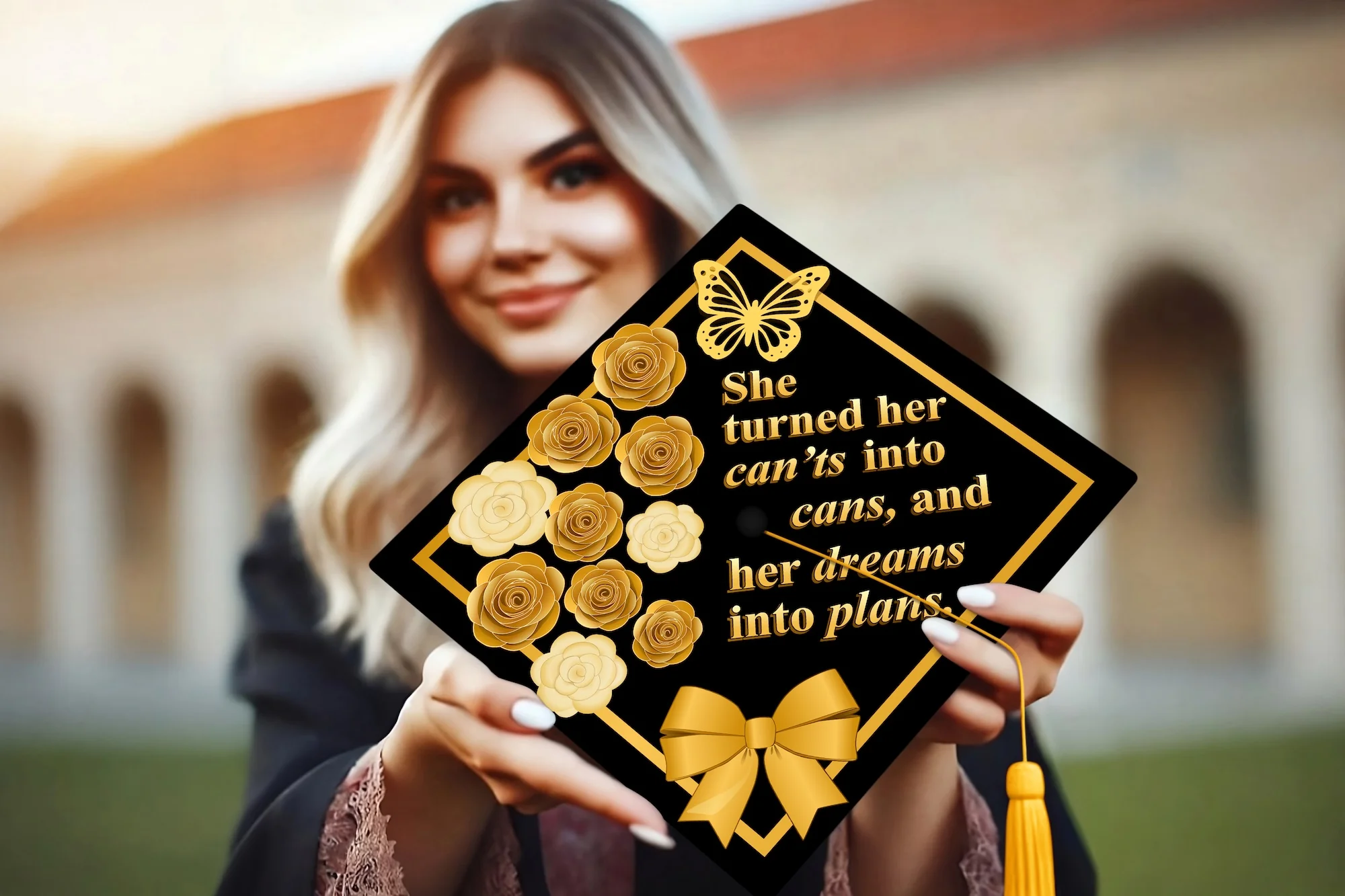 She Turned Her Can'ts Into Cans and Her Dreams Into Plans Graduation Cap Topper - Image 6