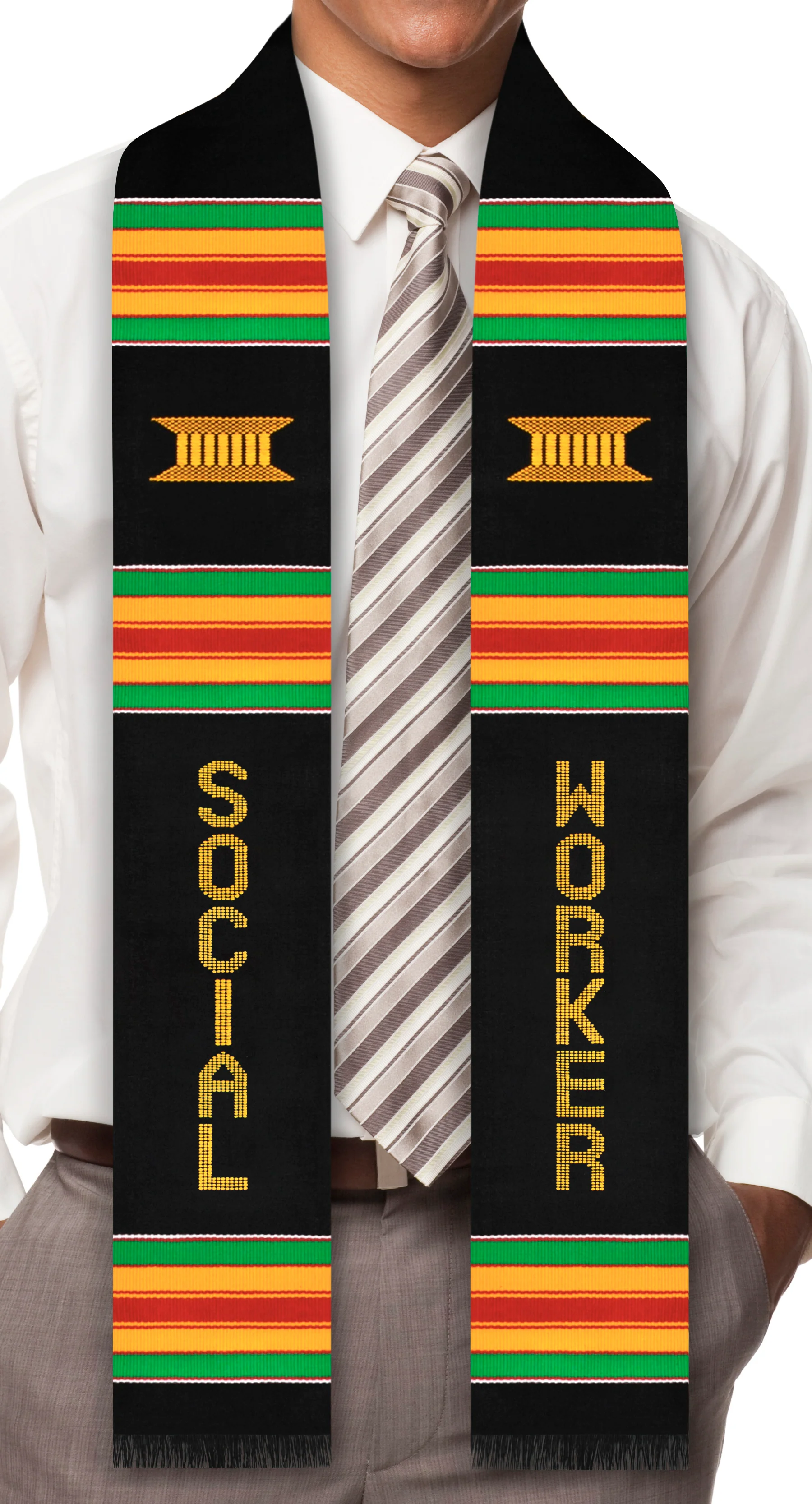 Social Worker Authentic Handwoven Kente Cloth Graduation Stole - Image 2