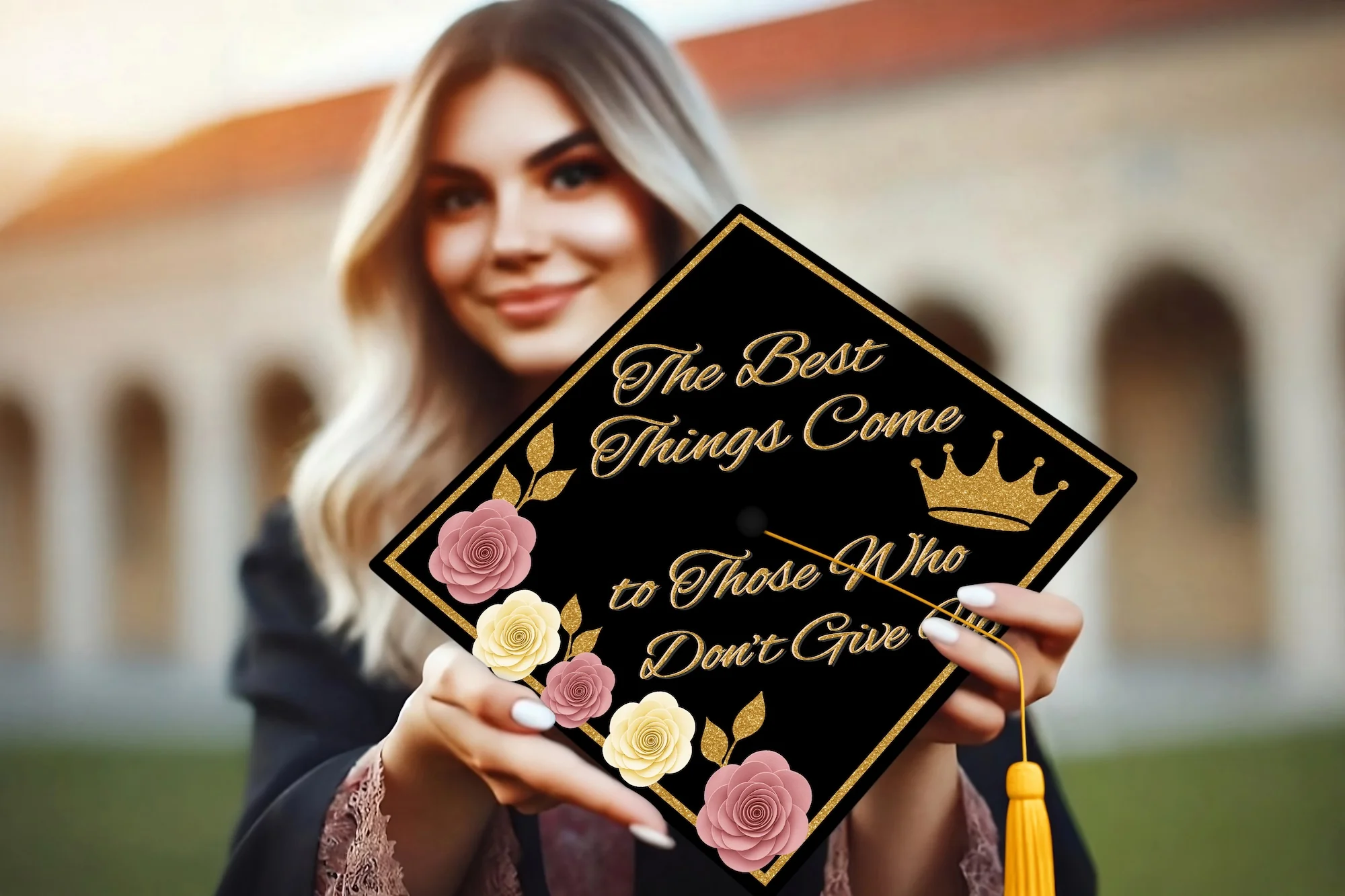 The Best Things Come to Those Who Don't Give Up Graduation Cap Topper - Image 6