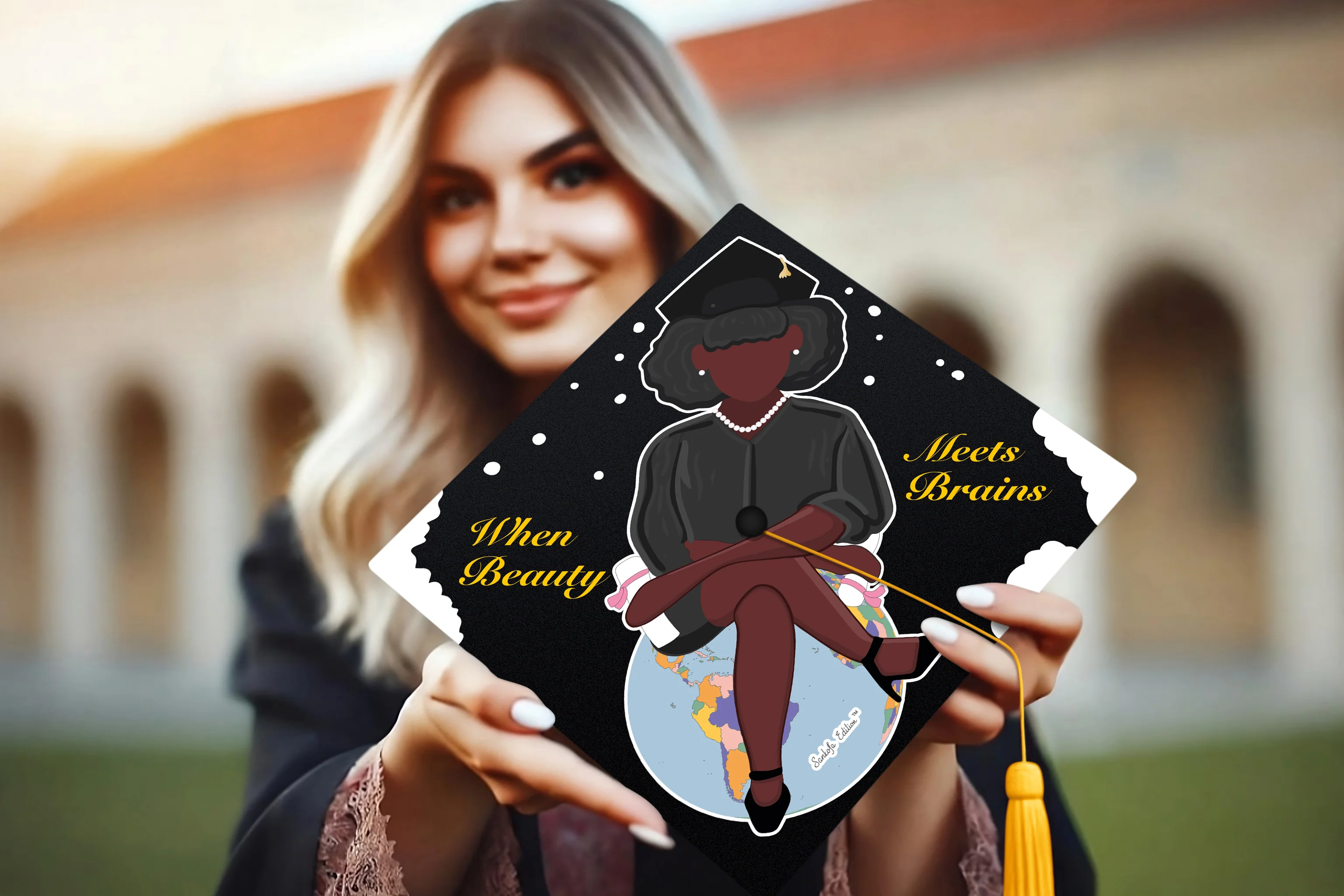 When Beauty Meets Brains Graduation Cap Topper - Image 2